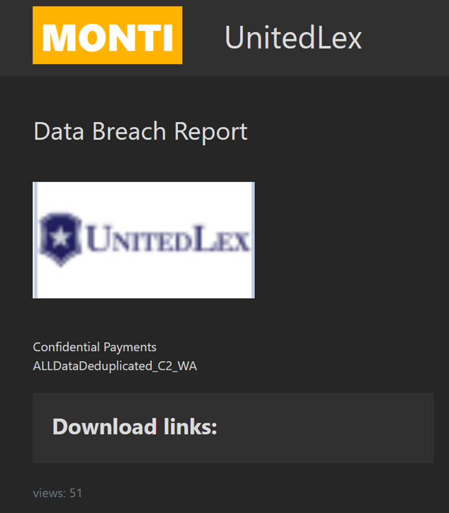 Unitedlex Data Breach Report Page
