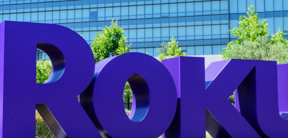Roku sign in front of its headquarters.