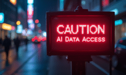 Sign says "CAUTION AI Data Access"