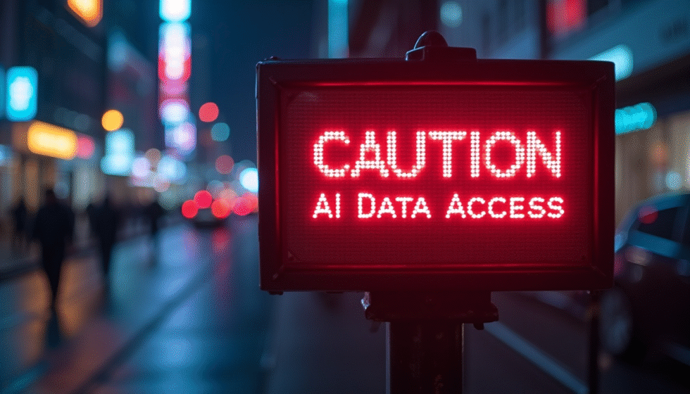 Sign says "CAUTION AI Data Access"